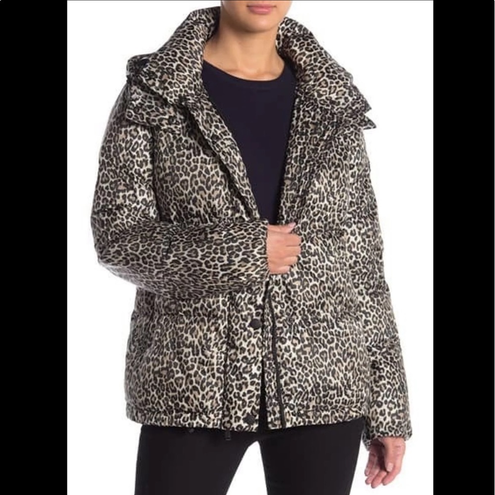 BCBGeneration Leopard-Print Hooded Puffer Coat NEW
